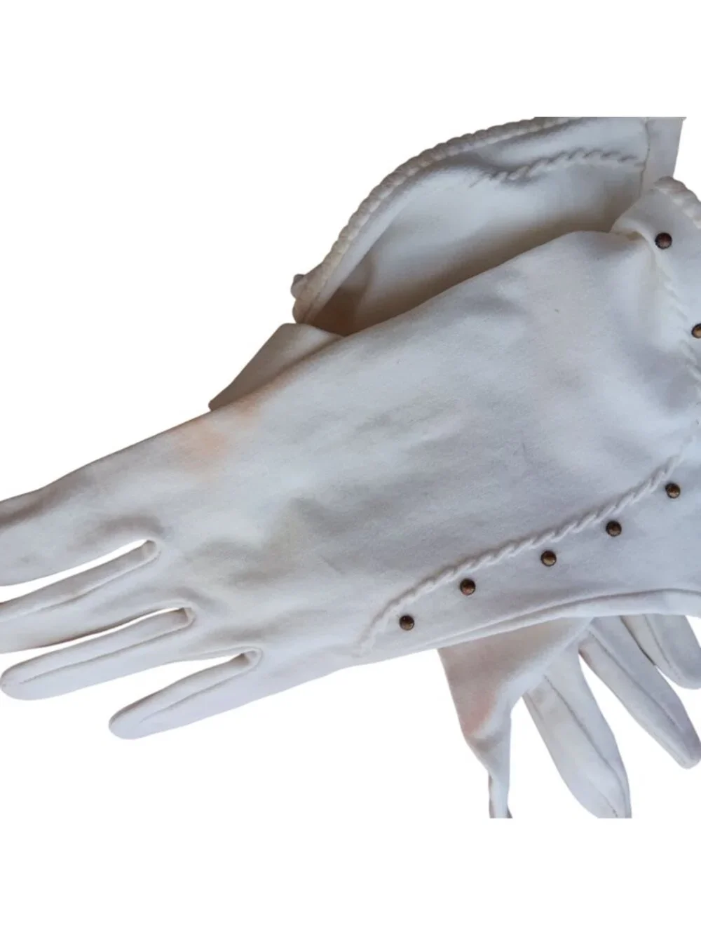 Vintage White CLoth 1960's Studded Gloves With Rivet Detail Womens Size 6.5